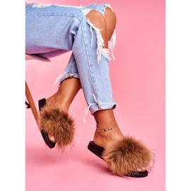 Women's Slippers with Natural Fur Camel Naturis brown 1