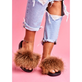 Women's Slippers with Natural Fur Camel Naturis brown 2