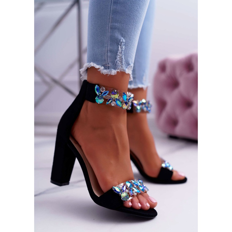 Lu Boo Black Sandals Rhinestones Suede Lambada 1