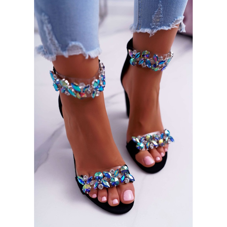 Lu Boo Black Sandals Rhinestones Suede Lambada 2