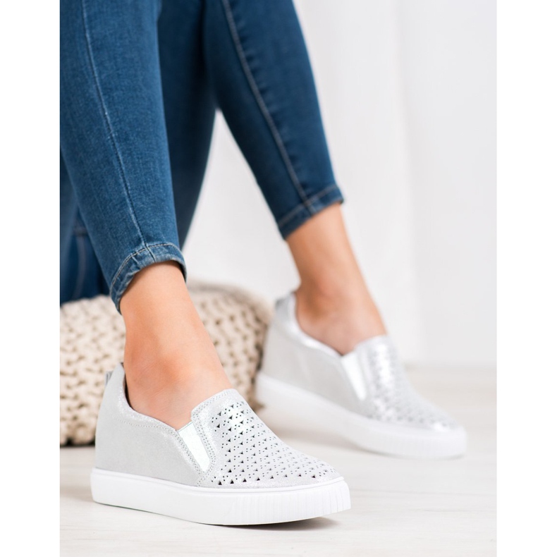 Filippo Leather Slipons On Wedge grey 1