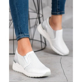 Filippo Openwork Leather Slipons white grey 2