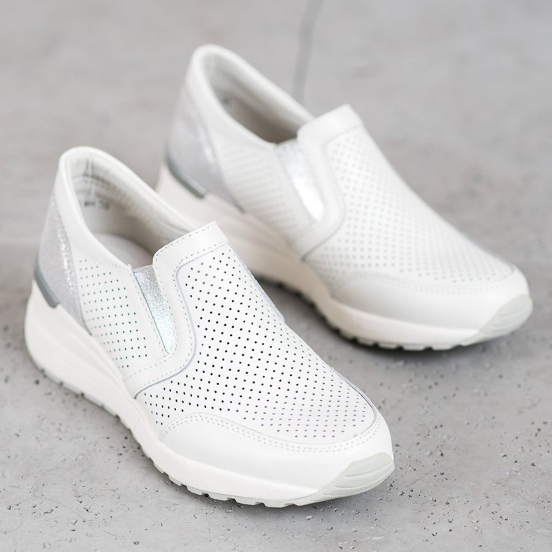 Filippo Openwork Leather Slipons white grey 1