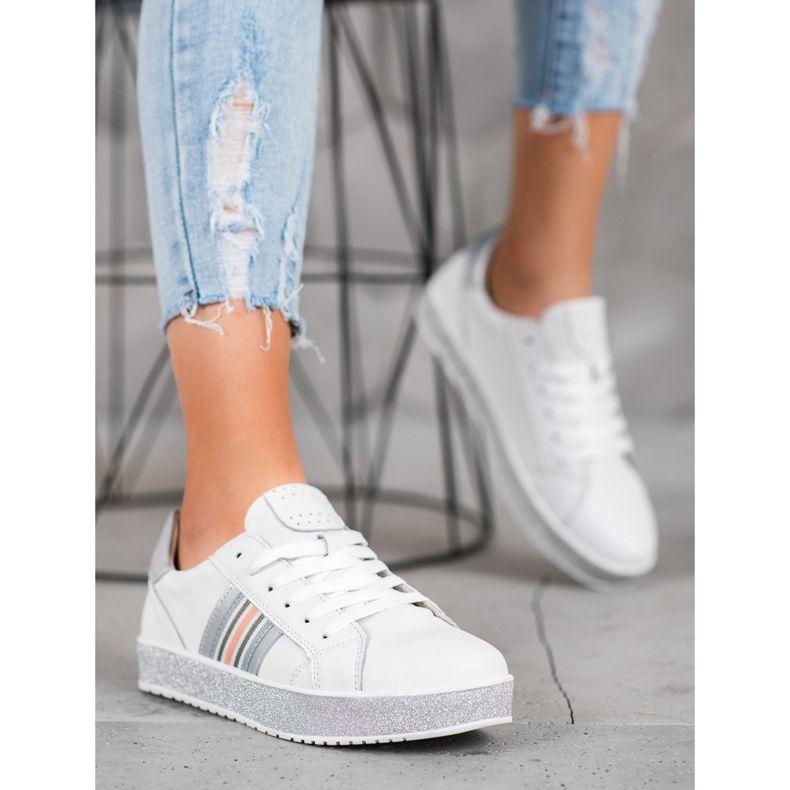 Filippo Leather Sneakers With Glitter Platform white 1