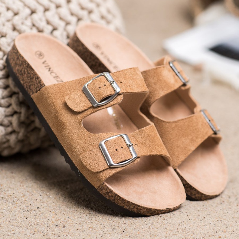 VINCEZA Slippers With Buckle brown 1
