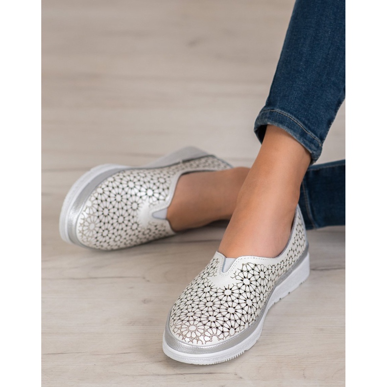 Filippo Leather Slipons With A Floral Pattern white yellow 1