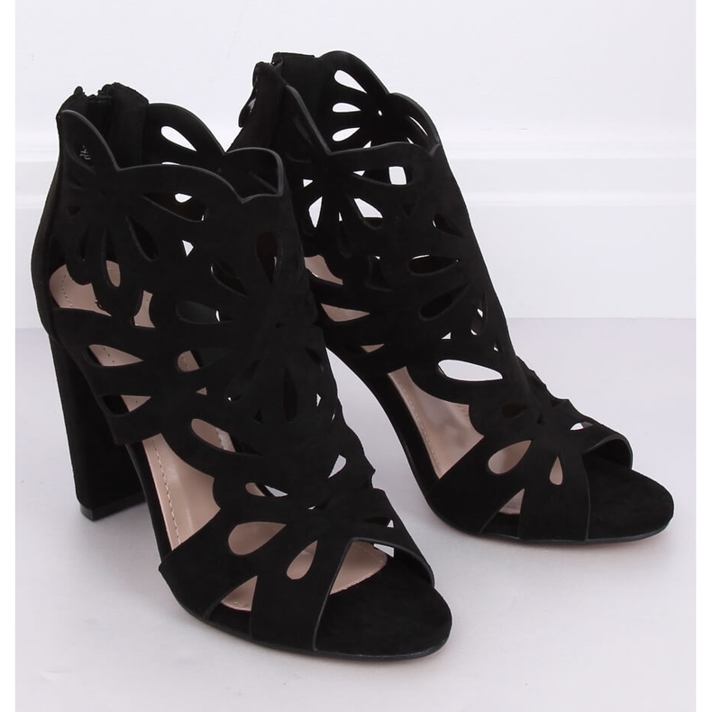 Black openwork high heels boots M304P Black 1