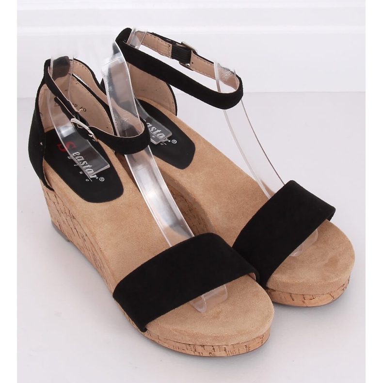 Black sandals on a cork wedge heel LL-228P Black 1