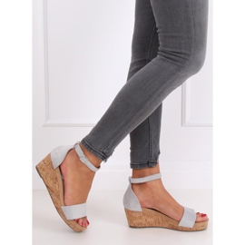 Gray sandals on a cork wedge heel LL-228P Gray grey 1
