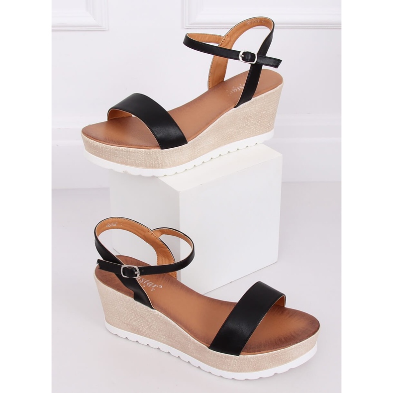 Black sandals on a wedge heel NS107P Black 1