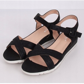 Black sandals on a low wedge heel NS115P Black 1