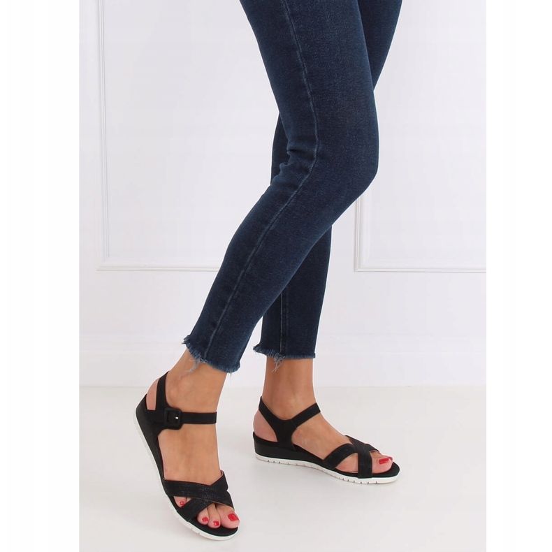 Black sandals on a low wedge heel NS115P Black 2