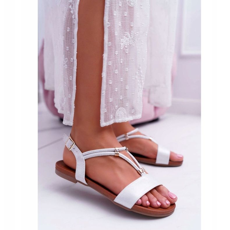 S.Barski Women's Flat Sandals With Straps and Cubic Zirconia Silver Madeline grey 1