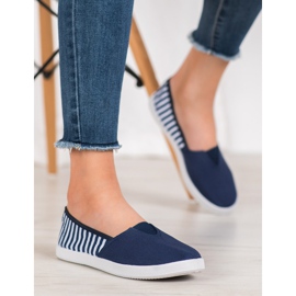 SHELOVET Navy blue slipons with stripes 2 SHELOVET Navy blue slipons with stripes 2