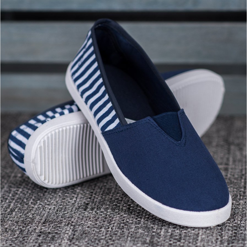 SHELOVET Navy blue slipons with stripes 1 SHELOVET Navy blue slipons with stripes 1