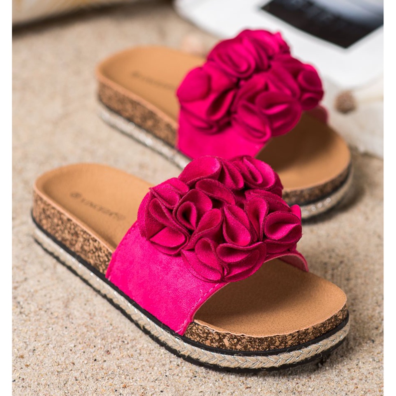 Comfortable flip-flops with flowers VINCEZA pink 2