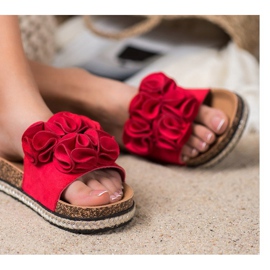 Comfortable flip-flops with flowers VINCEZA red 2