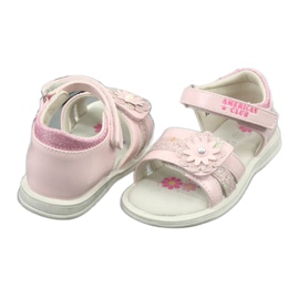 American Club Girls' leather sandals with flowers xD12/20 pink 3