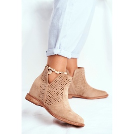 Women's Boots On Flat Heel Suede Openwork Beige Shades 1