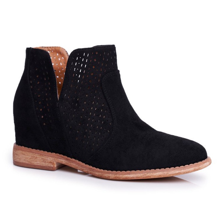 Women's Boots On Flat Heel Suede Openwork Black Shades 1