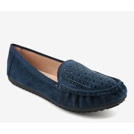 Navy blue openwork loafers with sequins YSD823Y 2