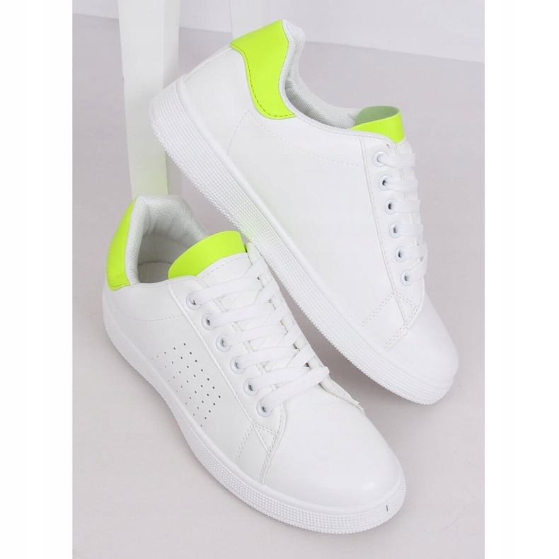 Women's white and neon sneakers LV101P Flugreen yellow 1