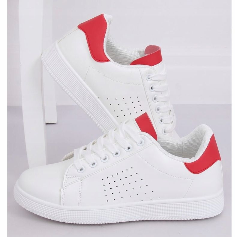 Women's white and red sneakers LV101P Red 1