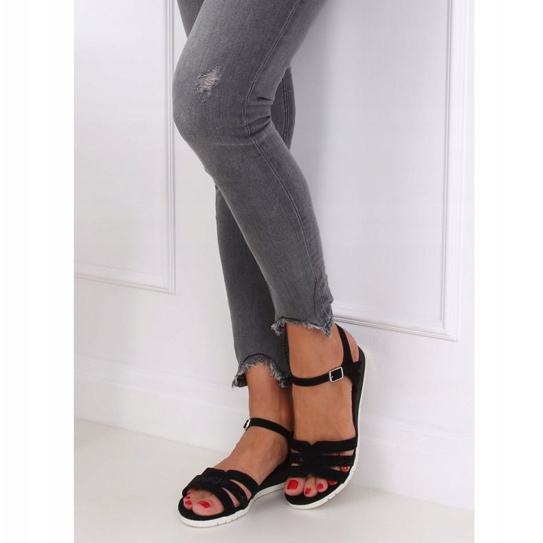 Black sandals on a low wedge heel NS113P Black 1