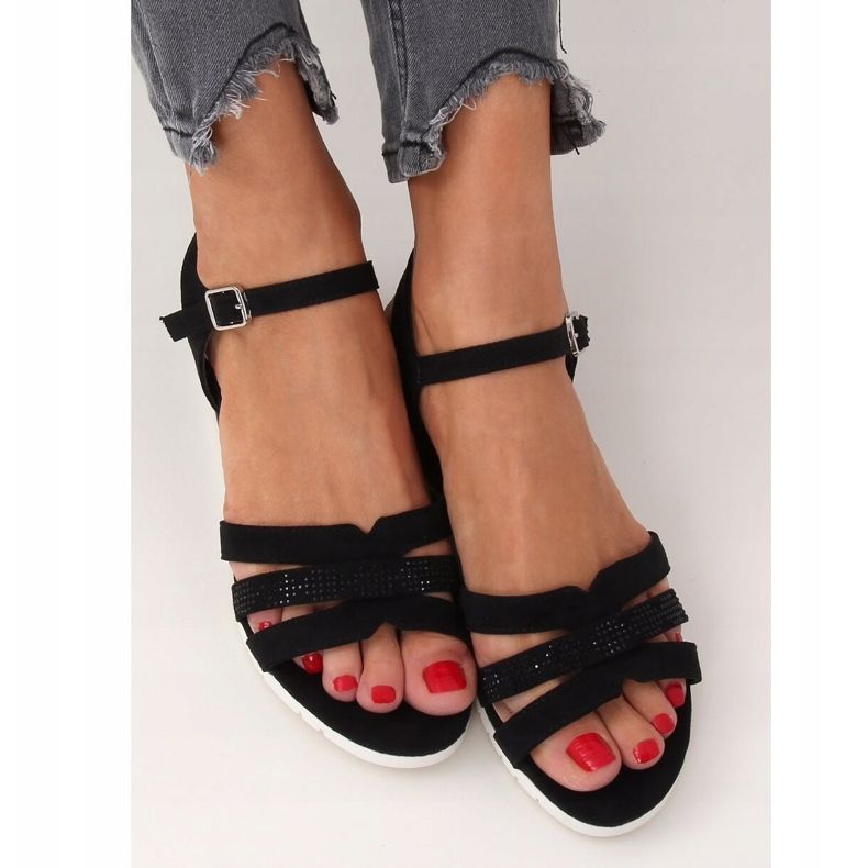 Black sandals on a low wedge heel NS113P Black 2