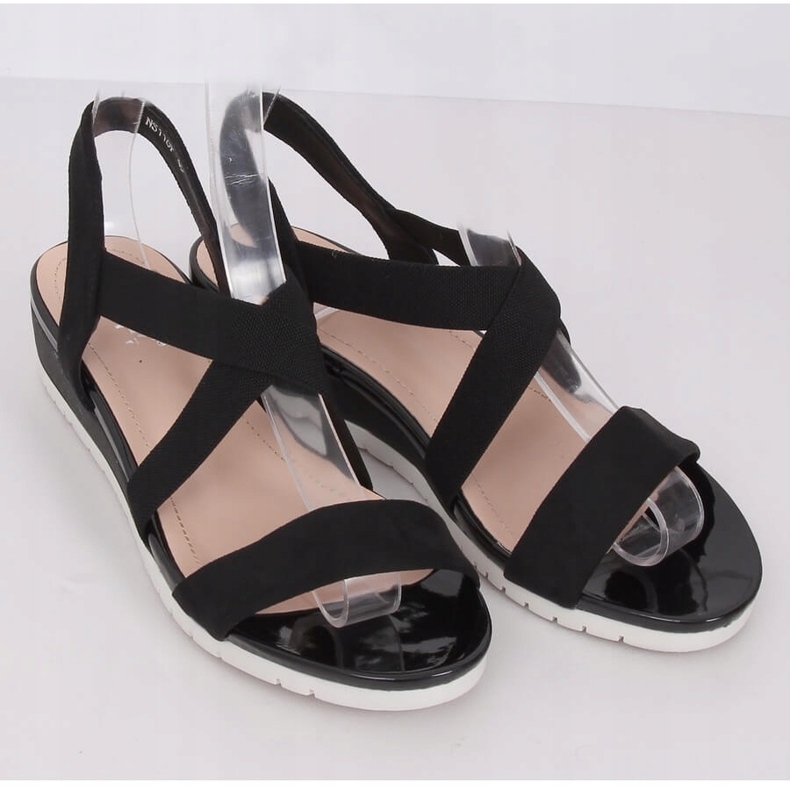 Black sandals on a low wedge heel NS116P Black 1