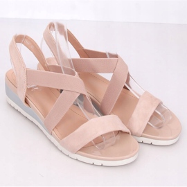 Sandals on a low wedge beige and pink NS116P Nude 1