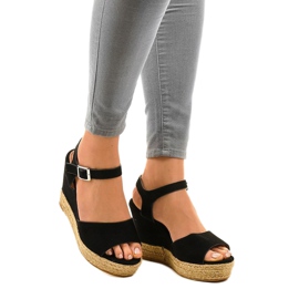 Black espadrilles wedge sandals 9R195 1