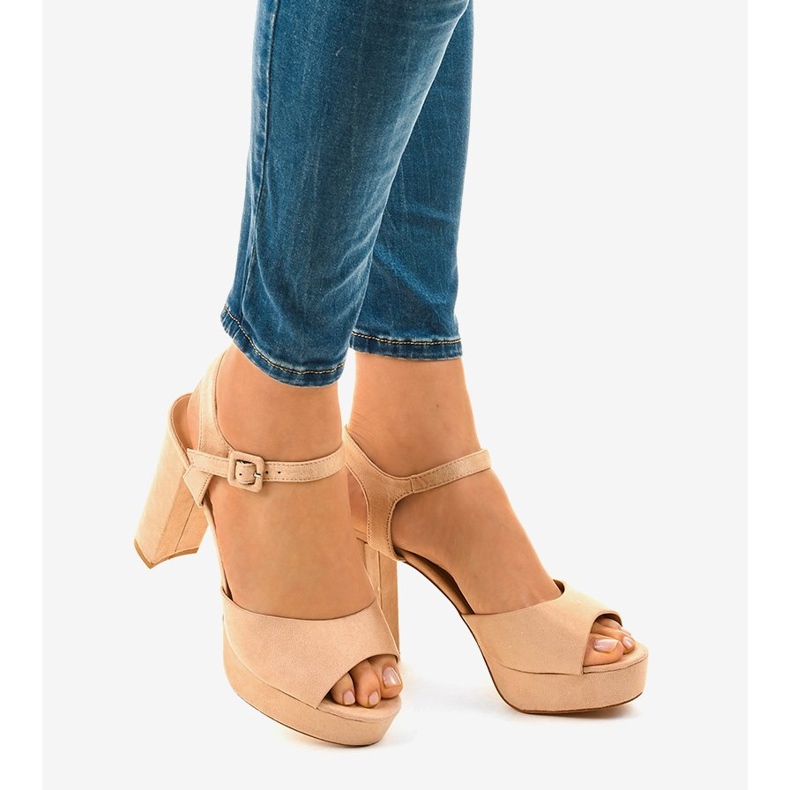 Beige sandals on a post with suede AT-0660-L 1