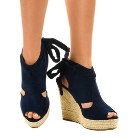Navy blue espadrilles wedge sandals 77-20 1