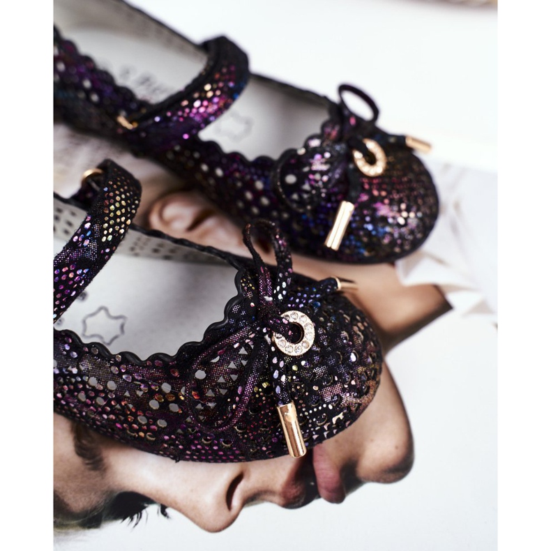 S.Barski Children's Black Openwork Ballerinas with Velcro Barski Remtro 1