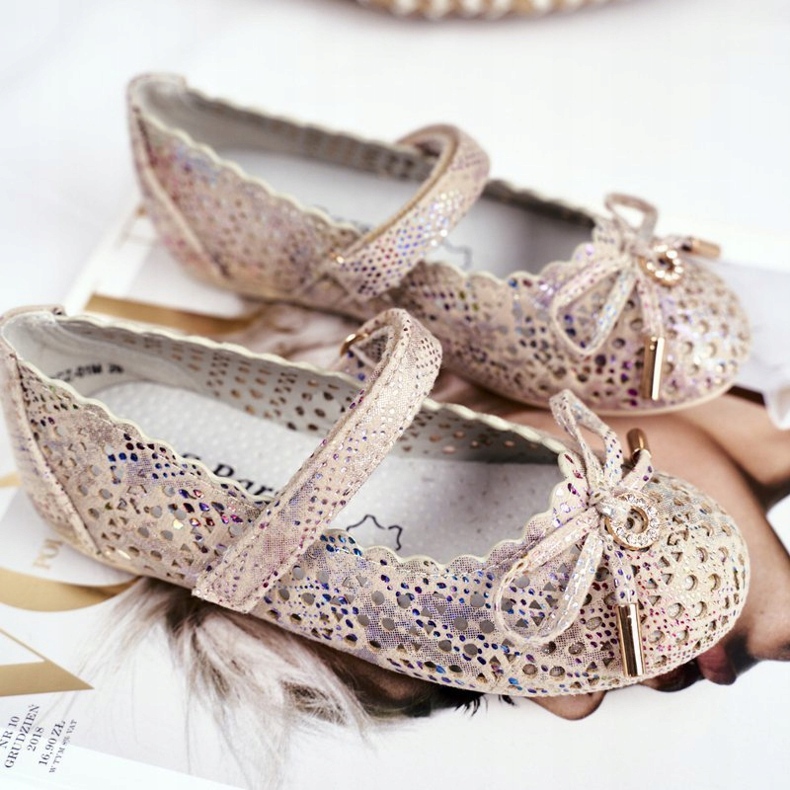 S.Barski Children's Beige Openwork Ballerinas with Velcro Barski Remtro 1