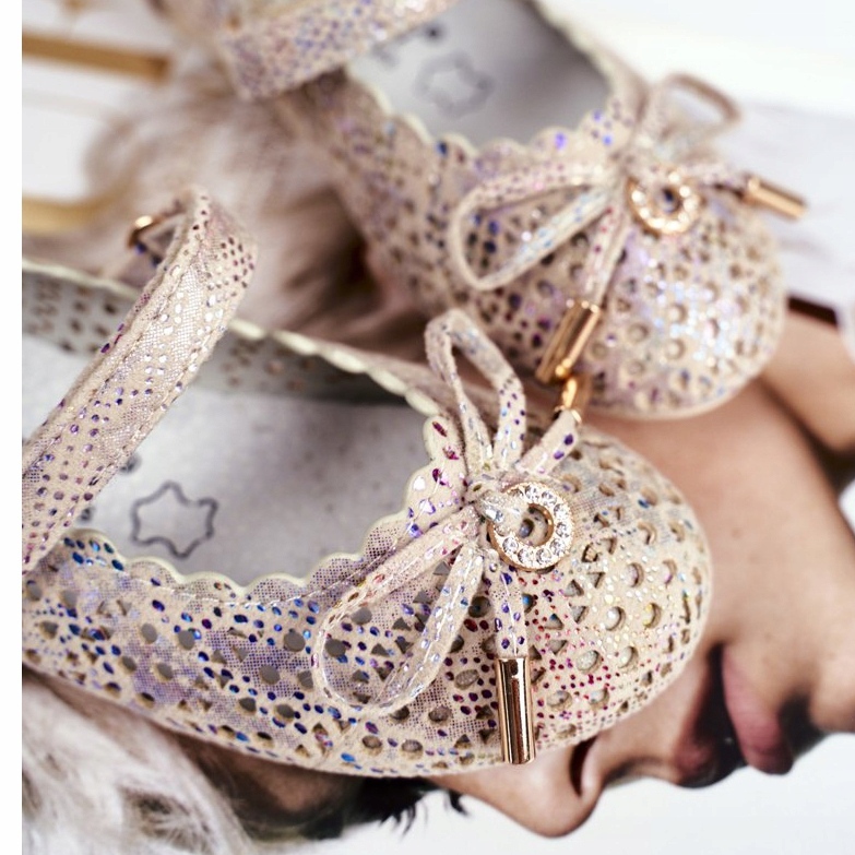 S.Barski Children's Beige Openwork Ballerinas with Velcro Barski Remtro 2