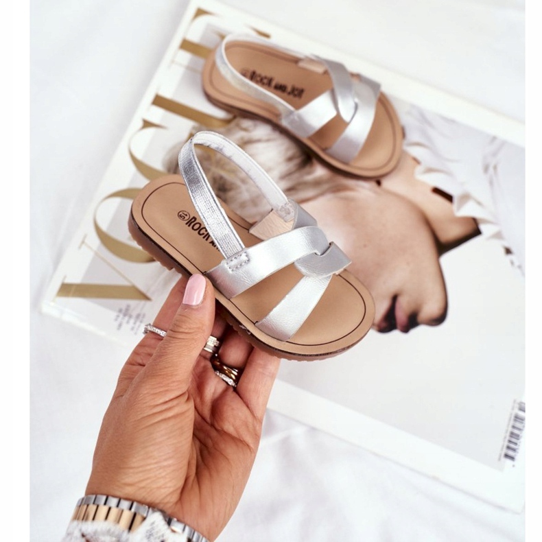 FRROCK Children's Slip-on Sandals with an elastic band Silver Bambino grey 2