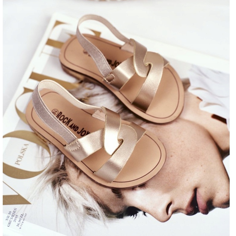 FRROCK Children's Sandals Slip on with an elastic band Golden Bambino 2