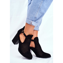 Bellucci Women's Boots On Heel Suede Openwork Black Morrena 1