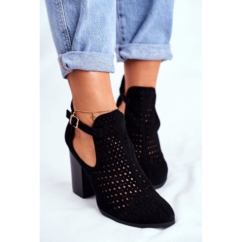 Bellucci Women's Boots On Heel Suede Openwork Black Morrena 2