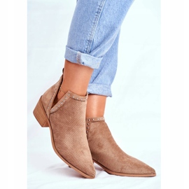 Bellucci Women's Boots On Heel Suede Openwork Beige Margate 1