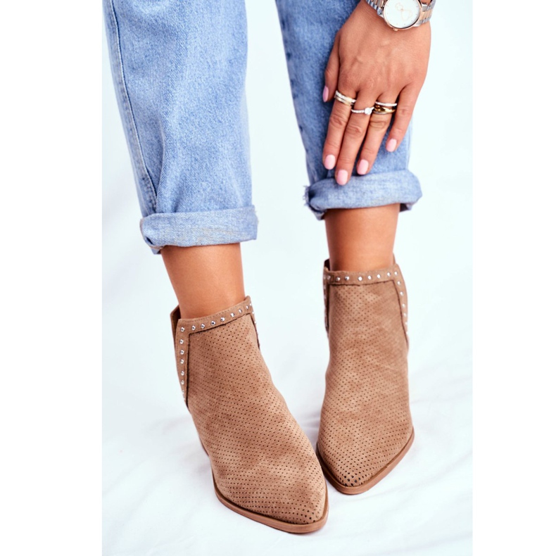 Bellucci Women's Boots On Heel Suede Openwork Beige Margate 2