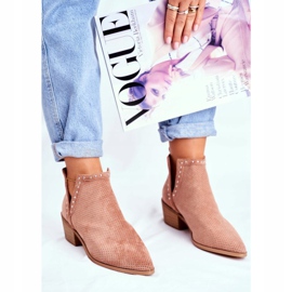 Bellucci Women's Boots On Heel Suede Openwork Pink Margate 1