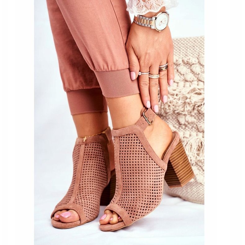 FB1 Women's Openwork Boots Peep Toe Pink Paradise beige 1 FB1 Women's Openwork Boots Peep Toe Pink Paradise beige 1