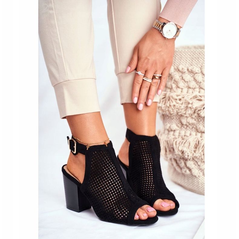 FB1 Women's Openwork Boots Peep Toe Black Paradise 1