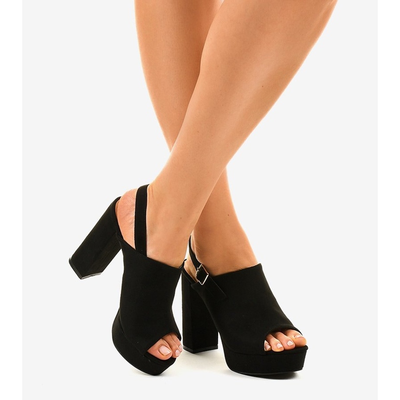 Black high-heeled sandals with an upper 9R05 1