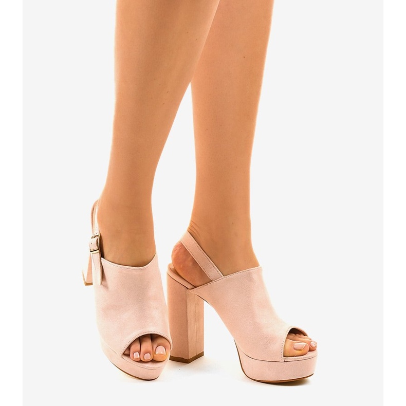 Beige high-heeled sandals with an upper 9R05 pink 1