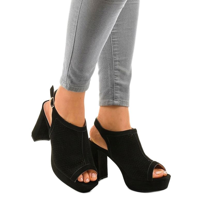 Black 9R82 open-work heel sandals 1