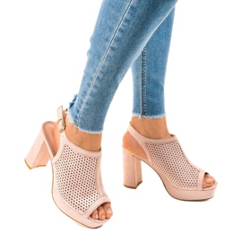 Beige openwork heel sandals 9R82 1